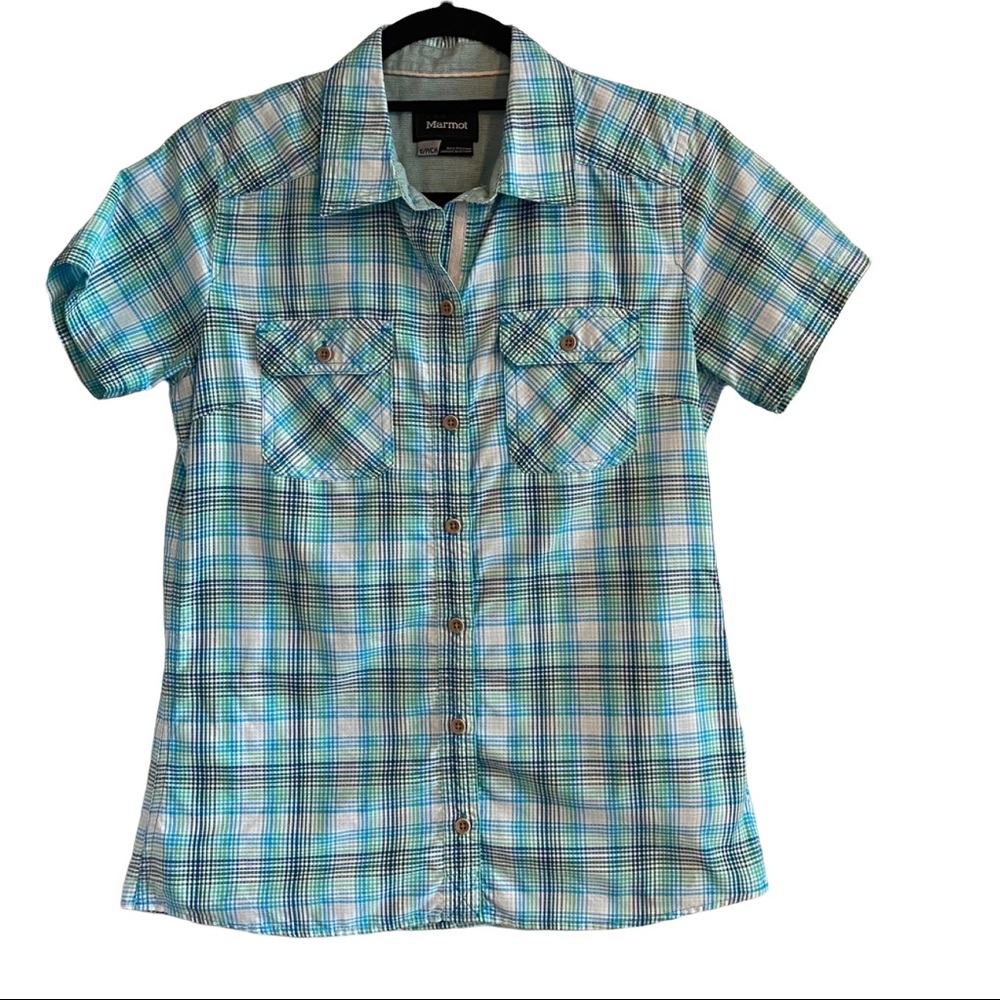 Marmot/Plaid Top/Teal/Button Up/Size Small